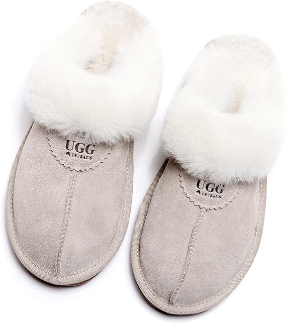 UGG 1978AUS Slippers – Premium Australian Sheepskin, Anti-Slip Fluffy Fur, Ultra-Warm Indoor/Outdoor Comfort
