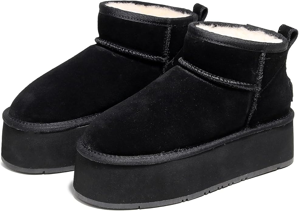 UGG 1978AUS Women’s Ultra Mini Platform Boots – Premium Australian Sheepskin, Water Resistant & Anti-Slip Suede Winter Snow Boots