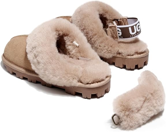 UGG 1978AUS Women’s 3-Way Sheepskin Slippers – Convertible Slingback with Removable Wool Strap, Perfect Gift Choice