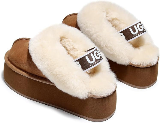 UGG 1978AUS Women's Platform Slippers - Australian Sheepskin with Elastic Ankle Strap