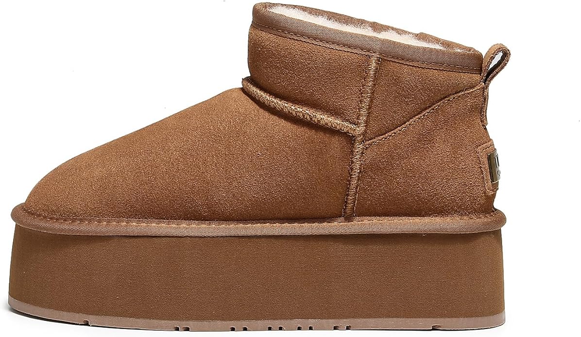 UGG 1978AUS Women’s Ultra Mini Platform Boots – Premium Australian Sheepskin, Water Resistant & Anti-Slip Suede Winter Snow Boots