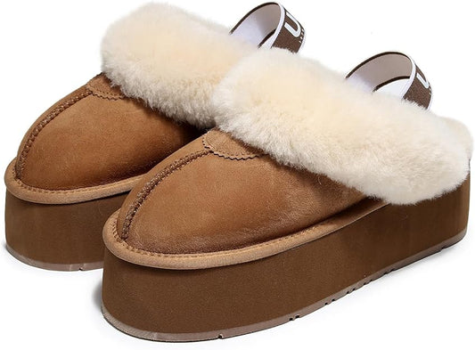 UGG 1978AUS Women's Platform Slippers - Australian Sheepskin with Elastic Ankle Strap