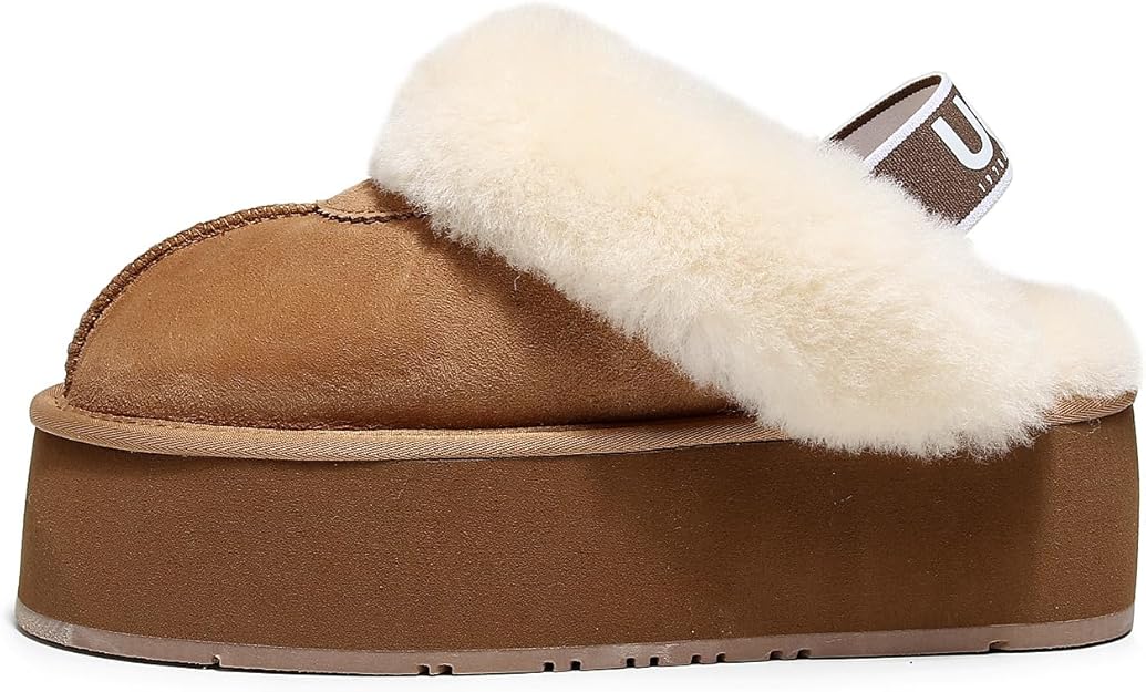 UGG 1978AUS Women's Platform Slippers - Australian Sheepskin with Elastic Ankle Strap