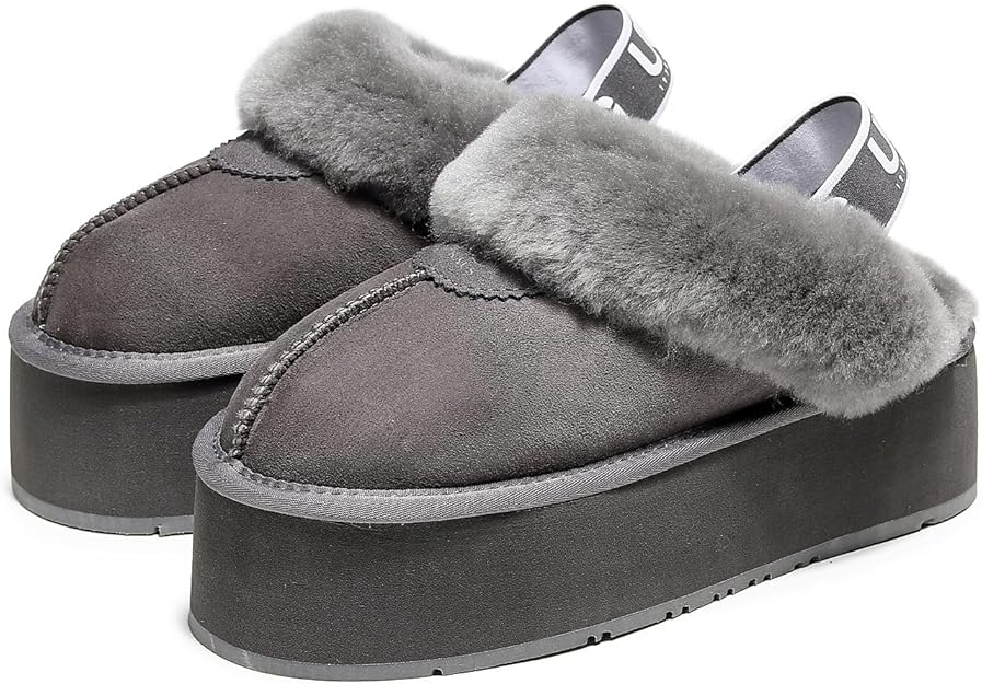 UGG 1978AUS Women's Platform Slippers - Australian Sheepskin with Elastic Ankle Strap