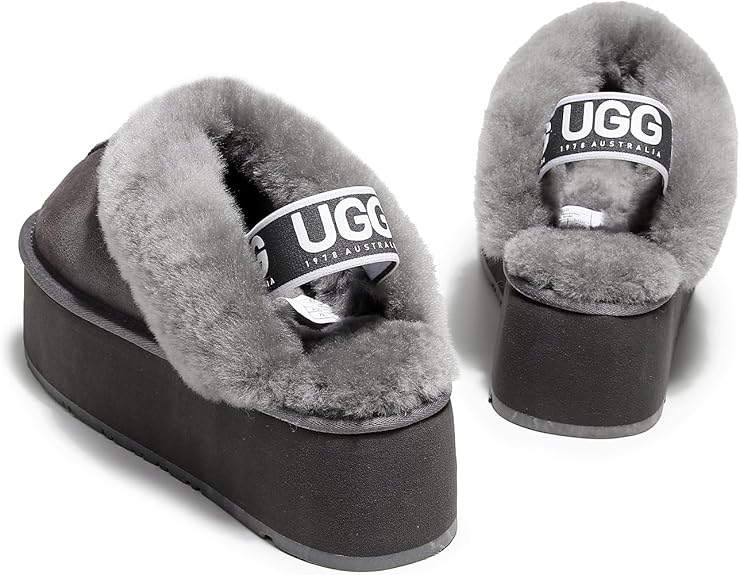 UGG 1978AUS Women's Platform Slippers - Australian Sheepskin with Elastic Ankle Strap