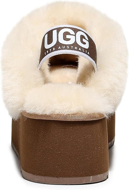 UGG 1978AUS Women's Platform Slippers - Australian Sheepskin with Elastic Ankle Strap