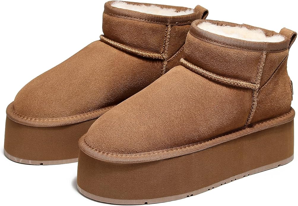 UGG 1978AUS Women’s Ultra Mini Platform Boots – Premium Australian Sheepskin, Water Resistant & Anti-Slip Suede Winter Snow Boots