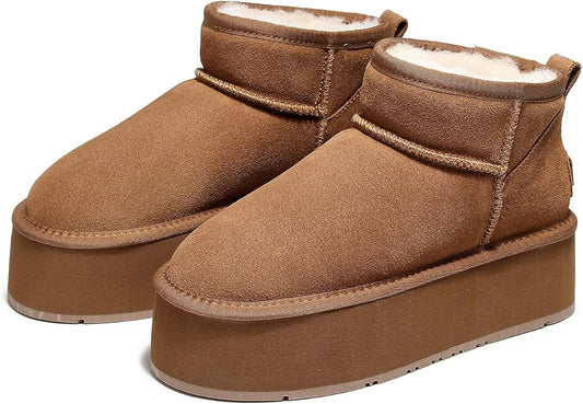 UGG 1978AUS Women’s Ultra Mini Platform Boots – Premium Australian Sheepskin, Water Resistant & Anti-Slip Suede Winter Snow Boots